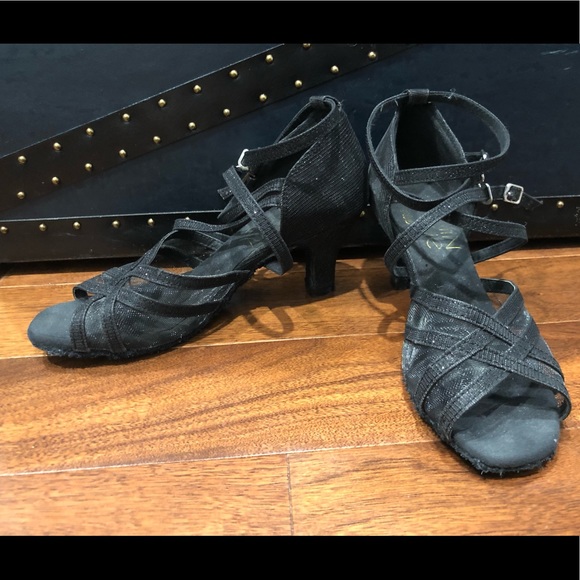 Black Sparkly mesh dance heels (2.5” flared heels) - Picture 3 of 4